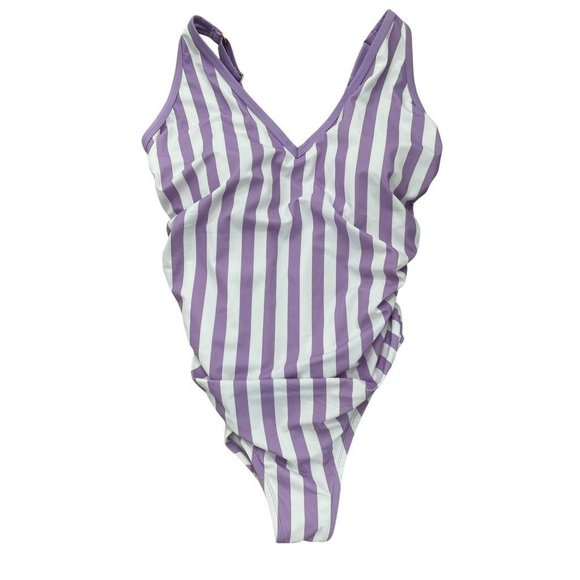 22W 🆕 Kona Sol Swim Purple/White Striped One Piece NWT - Picture 1 of 2